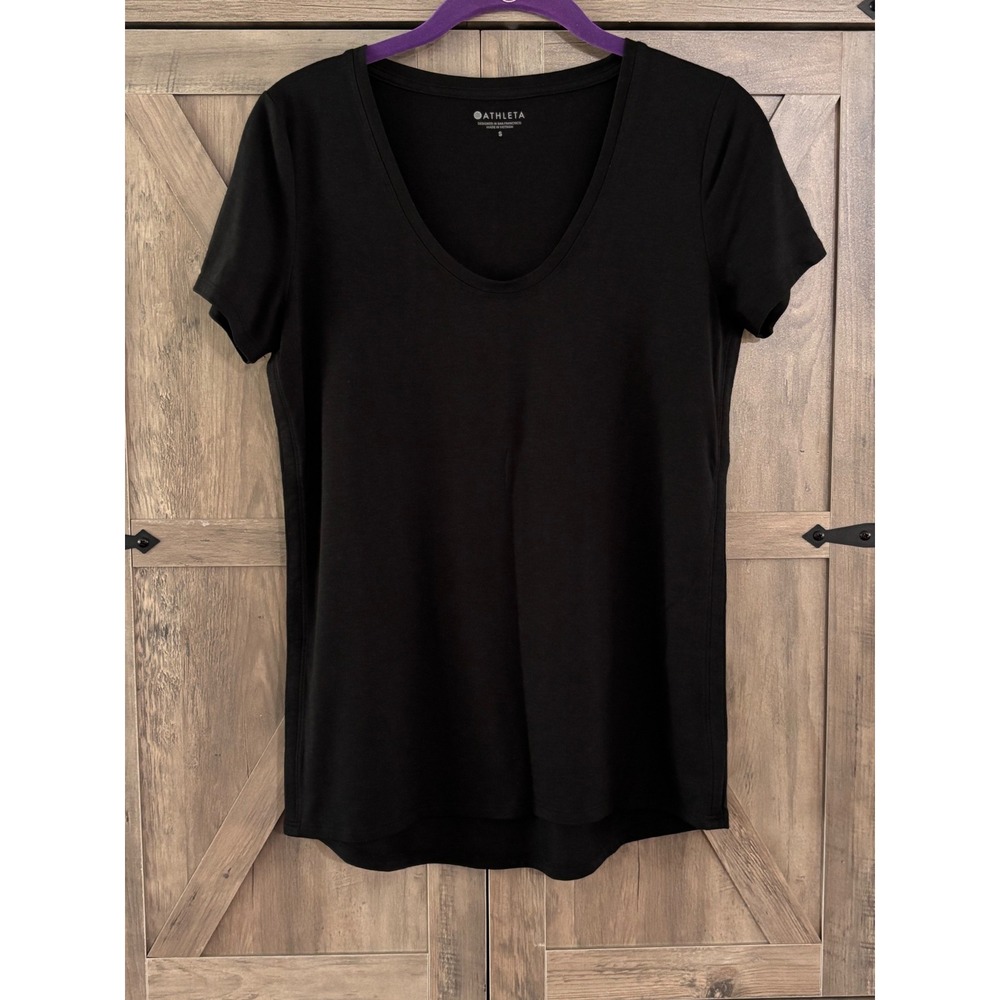 Athleta Renew V-Neck Tee Black Short Sleeve Activewear Top Small